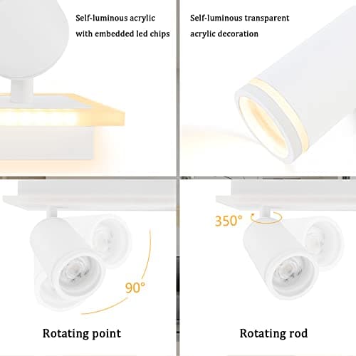URing Plafonnier LED 2 Spot, Spots de plafond Plafonnier Pivotants & Orientables, Éclairage LED luminaire avec lueur inférieure 7W+ 2x 5W GU10 1700LM, Blanc Chaud 3000K pour Cuisine Salon, Blanc mat