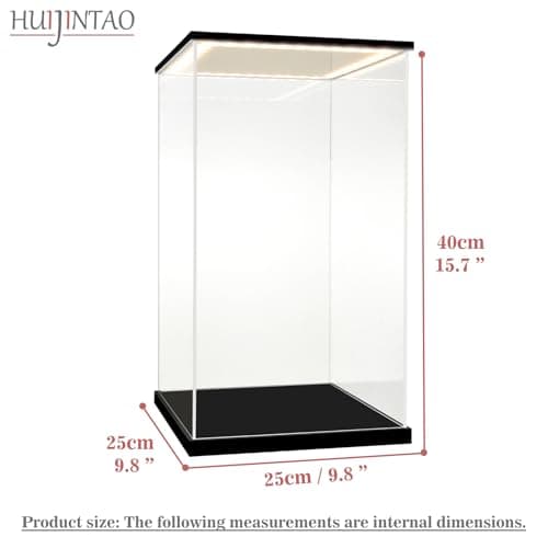 Huijintao Vitrine pour Collection, Boite Acrylique Transparent, Vitrine Voiture Miniature, Vitrine Exposition Vitrine Acrylique pour Figurine, Miniature, avec éclairage LED (25x25x40 cm)