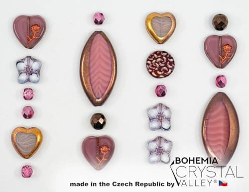 45+ pcs (60g) of Focal Glass Bead Mix with Table-Cut Flower and Butterfly Beads, PG Pink Purple