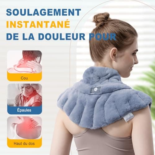 UNCN Coussin Chauffant Micro-onde pour le Cervical | 45×26CM | Bouillotte Micro-Onde Noyau de Cerise Graine de Lin | Tissu ultra-doux et Odeur de Citronnelle, Camomille, Menthe