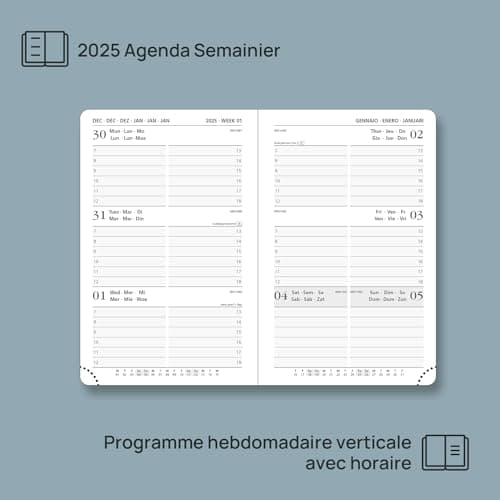 POPRUN Agenda de Poche 2025 A6 Semainier 16 x 10,5 cm - Couverture Souple en PU Cuir, Petit Agenda, D'Jan 2025 à Déc 2025-12 Mois, Signet à 2 rubans, Papier Certifié FSC® 100 g/m2, Rose