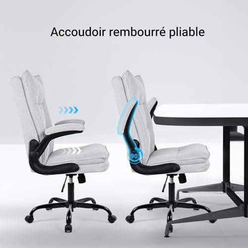BASETBL Chaise de Bureau, Fauteuil de Bureau Ergonomique de Direction en Tissu avec accoudoirs Pliables, Chaise Gaming réglable en Hauteur, Dossier à Double épaisseur, supporte jusqu'à 150 kg, Gris