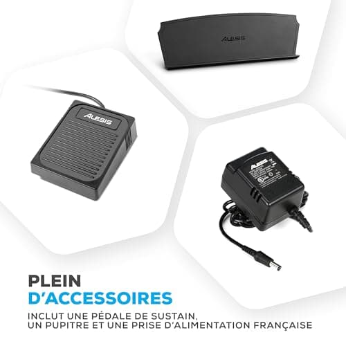 Alesis Recital Grand – Piano numérique 88 touches de taille authentique à mécanique graduée à marteau, 16 sons de clavier piano et enceintes intégrées