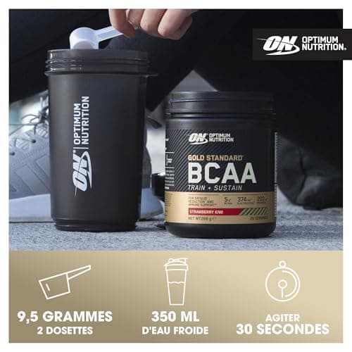 Optimum Nutrition Gold Standard BCAA Train + Sustain, poudre d'acides aminés pré-entraînement, boisson sportive, vitamine C, zinc, magnésium et électrolytes, sav. framboise & grenade, 28 doses, 266 g