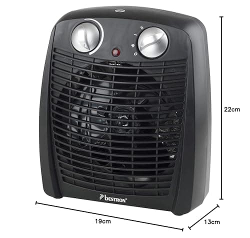 Bestron Radiateur soufflant, Radiateur soufflant salle de bain avec 2 niveaux de puissance, y compris sécurité anti-renversement & protection contre la surchauffe, pour des pièces jusqu'à 20m2, Noir