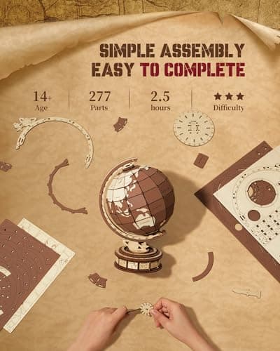 ROBOTIME Puzzle 3D Maquette Globe en Bois a Construire Adulte, Construction Bois Modelisme Maquette Adulte, Cadeaux pour Adultes Et Adolescents