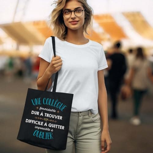 Planetee Tote Bag Formidable Collègue Noir| Idée Cadeau Travail Boulot Métier Départ Retraite Collègue Femme Sac Cabas Réutilisable