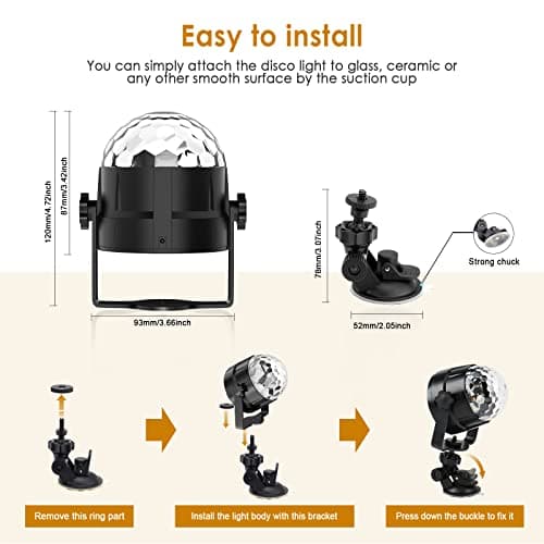 Gobikey Boule Disco de Commande Vocale, 360° Rotative Boule à Facette Couleurs,3 Modes de Musique Jeux de Lumiere avec USB 4M Télécommande et Câble, boule a facette Lumiere Disco pour Fête/Noël/DJ