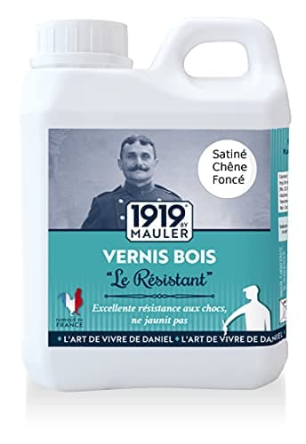 1919 BY MAULER - Vernis bois « Le Résistant » - 0,5L - Satiné Chêne Foncé - Protection contre taches et rayures pour meubles, poutres, boiserie intérieure.