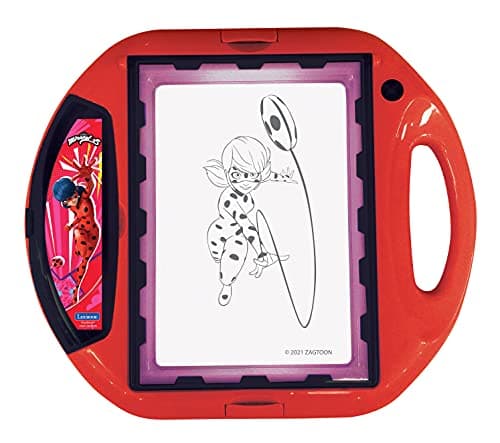 Lexibook- Miraculous Projecteur à Dessins, 4 tampons, 10 modèles, écran Lumineux, 1 Stylo Inclus, Jouet Artistique et créatif pour Filles et garçons, Rouge/Noir, CR310MI