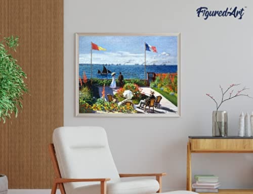 Figured’Art Diamond Painting Broderie Diamant 40x50cm Toile Entière Roulée avec Strass Perles Carrés - Terrasse à Sainte-Adresse Monet - Kit Complet 5D DIY Activité Manuelle Loisirs Créatifs Adultes