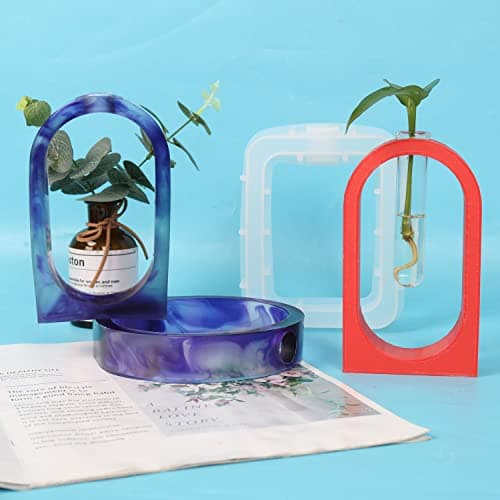 Cayway Vase en Résine Moule en Résine pour Station de Propagation, Moule de Vase en Silicone avec 4 PCS Tubes à Essai pour La Décorationde Bureau à Domicile