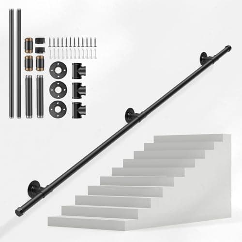 Main Courante pour Escalier, Couleeur Rampe Escalier Intérieur Exterieur Galvanisation Industrielle Antidérapante Poignée Rambarde de Sécurité Support Banister Pour Sécurité Balcon Couloir (2M)