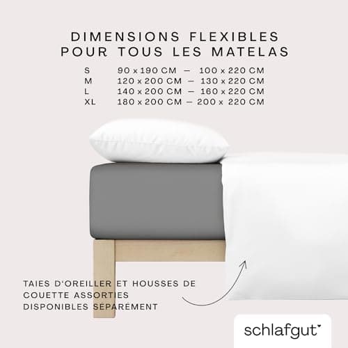 schlafgut Pure Drap-Housse de 180x200cm à 200x220cm, 95% de Coton Organique Doux et 5% élasthanne, Doux et Robuste, Grey Mid