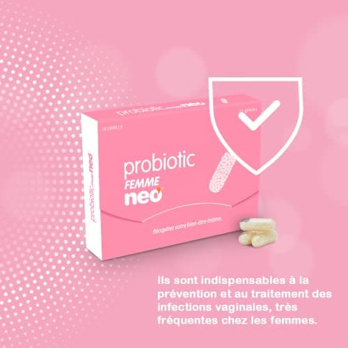 NEO Femme - Probiotique Flore Intime - Flore Vaginale - sans Allergènes ni Nanomatériaux - 1 Gélule par Jour - 15 Gélules, Pink, Estándar