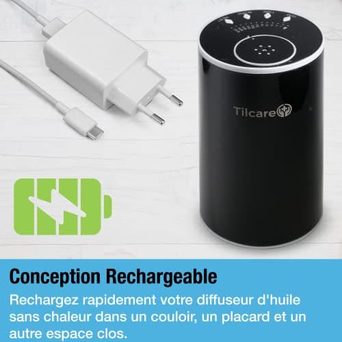 Nano diffuseur d'huiles essentielles sans Eau pour aromathérapie - Diffuseur de Parfum pour Chambre et Voiture sans Fil, Rechargeable – Diffuseur et nébuliseur thérapeutique – Noir