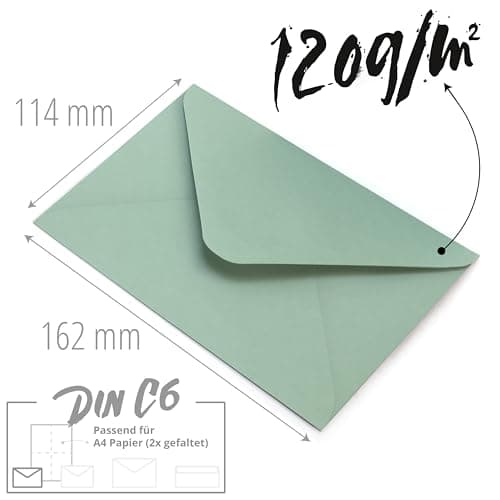 Japun - enveloppes (100 pièces) en papier, enveloppe, enveloppe sans fenêtre - DIN C6-162 x 114 mm - vert