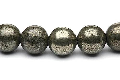 Bracelet en pyrite véritable pierre précieuse avec perles rondes de 6mm et cœur en acier inoxydable - différentes longueurs - bracelet en pierres précieuses porte-bonheur talisman cadeau