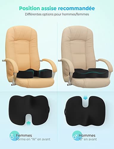 Levesolls Coussin Coccyx Coussin de Siège en Mousse à Mémoire Coussin Ergonomique pour Bureau Voiture Fauteuil Roulant