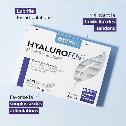 Laboratoire NaturAvignon Hyalurofen | Mobilité et flexibilité des articulations et tendons | Acide Hyaluronique | Gélules à libération ciblée | Fabriqué en France | 30 gélules (1mois)