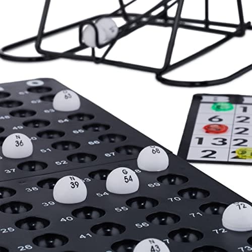 Relaxdays Bingo, boulier, 75 Boules, 18 grilles, 150 jetons, Plateau de Jeu, pour Petits et Grands, Multicolore