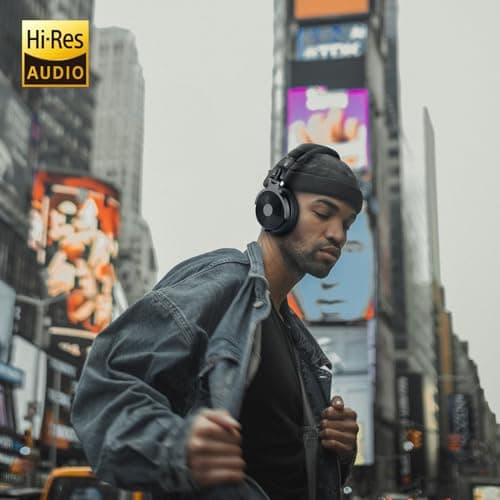 OneOdio ProC Bluetooth Casque sans Fil et Mode Filaire, 110 Heures d'utilisation,Casque Audio avec Micro, Hi-RES Audio, Coussinets en Protéines Douces, Extra Basses, Confortable Léger Pliable Noir