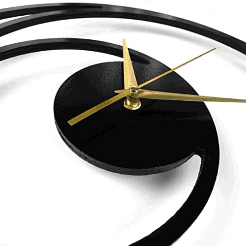 SteelyCut Horloge Murale silencieuse Décoration Moderne Bois Géométrique, Pendule sans tic-tac, Mouvement à Quartz, Horloges 38 cm pour Salon, Chambre, Meubles de Cuisine... (Lune Noir et Or)