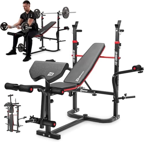 Hop-Sport Banc de Musculation Pliable Inclinable HS-1065, Banc d'entraînement complet, Support d'haltères, Entraîneur de Jambes, Banc musculation multifonction pour le Développé Couché avec papillon