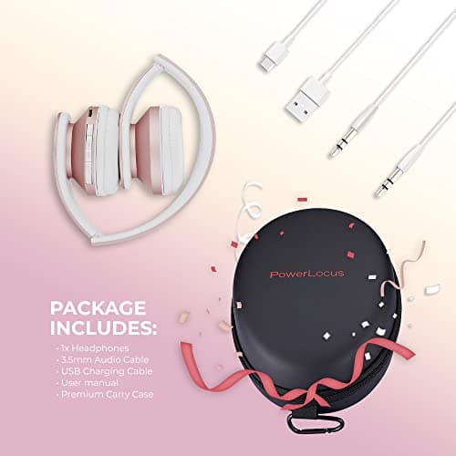 PowerLocus Casque Bluetooth sans Fil - Casque sans Fil avec Micro intégré - Hi-FI Stereo – Micro SD/TF, FM Radio – Casque Pliables – pour iPhone/Android/iPad/Ordinateurs Portables (Or Rose)