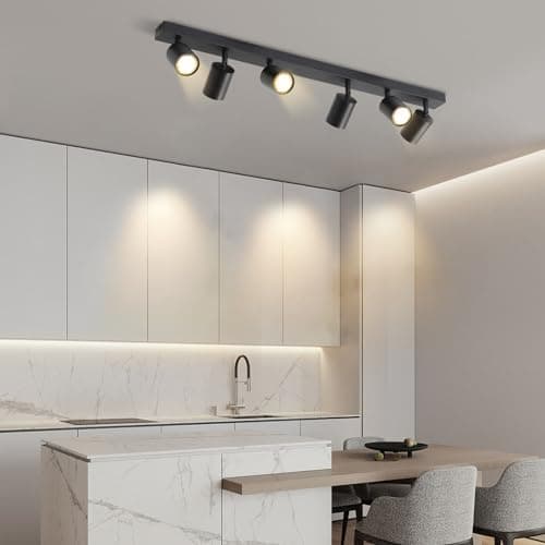 ZMH Plafonnier LED Spot de Plafond Noir : Plafonnier GU10 Spots 6 Ampoules, Spots de Plafond Orientables à 330°, Lampe de Couloir Moderne, Spot Mural Industriel pour Salon, Chambre, sans Ampoule