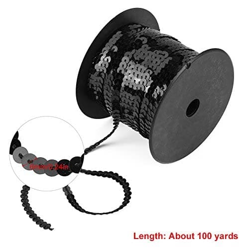 Oumefar 100 Yards 6mm ruban couture ruban paillette sequins Paillettes Ligne Paillettes Plates Bande Vêtement Garniture Cordes À Coudre Accessoires(Noir) Craftbead