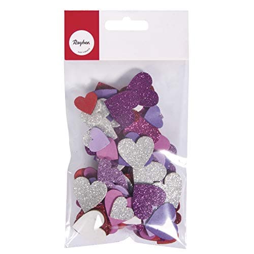 Rayher 30229000 Caoutchouc mousse Coeurs Paillettes, 2+3