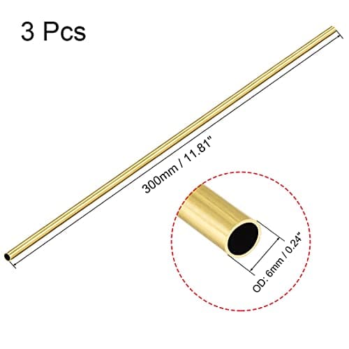 sourcing map Laiton Rond Tube 300mm Longueur 6mm Diamètre Externe 0.5mm Paroi Épaisseur Sans Couture Droit Tuyau Tubes 3 Pcs