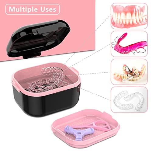 BVN Boite de Nettoyage pour Prothèses: Boite de Bain Pour Dentier, Dentier Boite Appareil Dentaire, Boite Gouttiere Dentaire Orthodontique, Boite Porte Etui Prothese Dentaire Adulte Enfant Noir