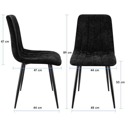ANVOFONG Chaises de Salle à Manger Lot de 4,Chaise Cuisine en Tissu Lin,Chaises Tapissées avec Pieds en Fer,Chaise Chambre à Coucher, Chaise Salon,Chaises Salle de Séjour-Noir