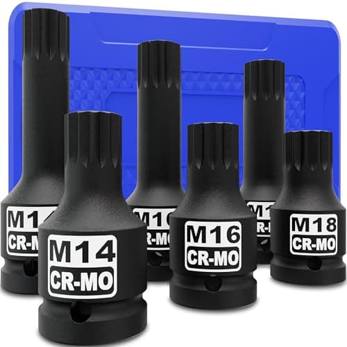 KIRXST Jeu de Dent Multiple à Choc 1/2", Lot de 6 Douilles à Impact XZN, XZN à Choc M14 M16 M18, Cr-Mo, pour Clé à Chocs Pneumatique, Electrique