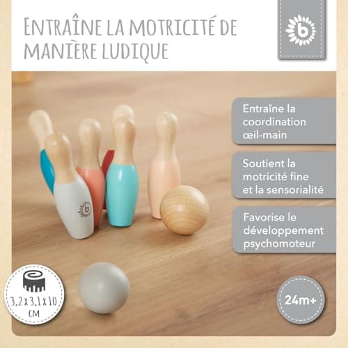 Bieco Mini Jeu de quilles pour Enfants en Bois | env. 10 cm | 8-PLG. Set de Bowling pour Enfants | Jouets d'extérieur | Jeux pour Enfants d'extérieur | Jeux de quilles Bowling Bebe Bowling Enfant