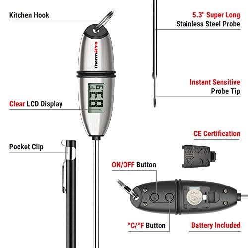 ThermoPro TP02S Thermomètre de Cuisson Numérique 5 Secondes Thermomètre Instantané Thermomètre pour Boissons Chaudes Lait Les Confiseries avec Longue Sonde