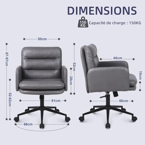 Flysky Chaise de Bureau, Chaise de Bureau rembourrée en Simili Cuir, Chaise pivotante Confortable et Respirante, Chaise réglable en Hauteur, Chaise de Bureau, Gris foncé