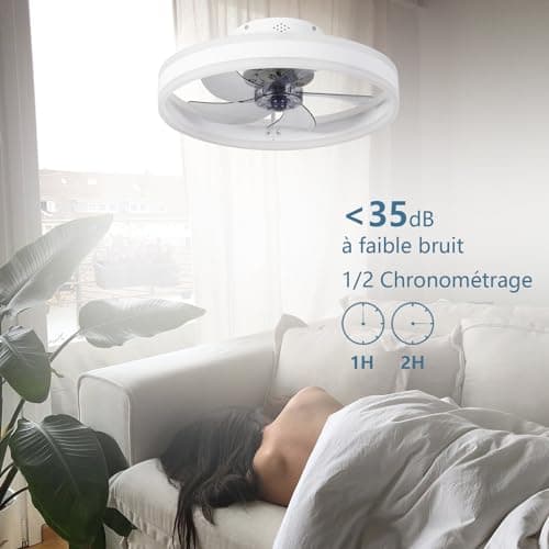 MOSSCO Silencieux Ventilateur Plafond 50 cm, Ventilateur de Plafond avec Telecommande, 6 Vitesses et vent Réversible,LED Dimmable, 3 Températures de Couleur en Option