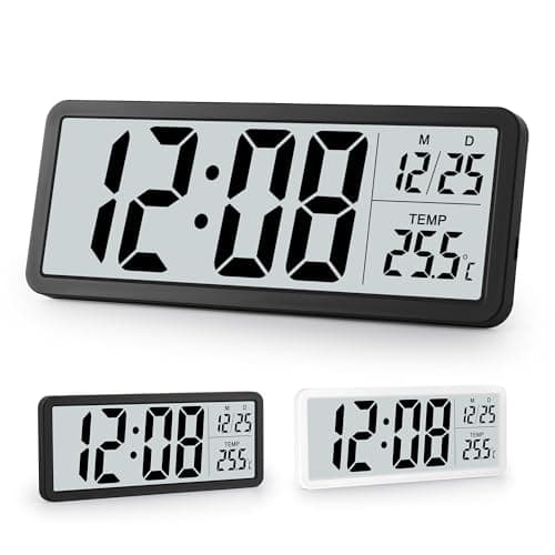 Sukeen Horloge murale numérique à piles, horloge murale numérique avec grands chiffres, température, 12/24 heures, horloge de bureau, horloge numérique murale pour salon, chambre, bureau, école,