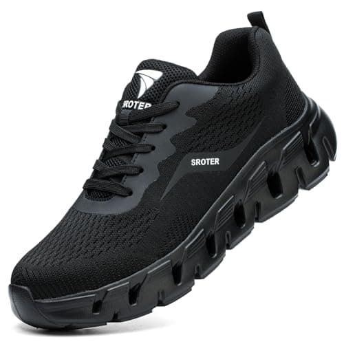 HEOAARG Chaussures de Sécurité Hommes Femme Embout Acier Chaussures de Travail Légère Respirant Antidérapante Basket de Securite Chaussure de Chantier,Noir EU 42