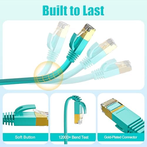 Cable Ethernet 25m Cat 7, Haut Debit Cable RJ45 Blindé 25m Câble Réseau Plat, Extérieur Intérieur Cable Internet 10Gbit/s Câble Wifi Gigabit, Cable Patch FTP Anti-interférence 25m Cable LAN (25 clips)