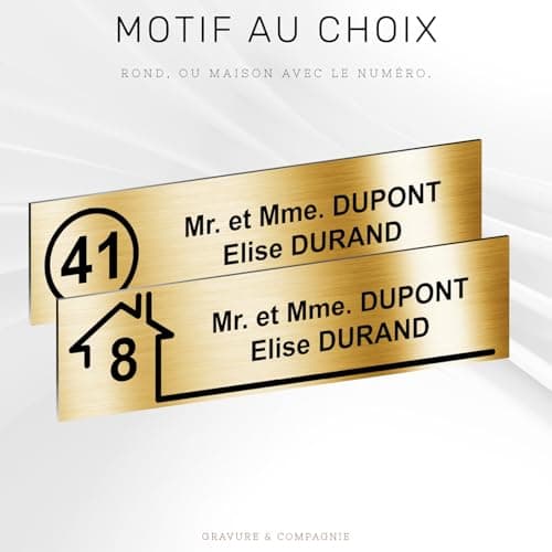 Plaque Boite Aux Lettres Adhésive PVC Avec Numéro – Plaque Gravée À Personnaliser 10 x 2,5 cm – 20 Couleurs Disponibles (Or Antique Métallisé)