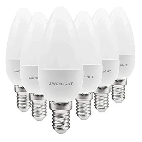SINCELIGHT Ampoule LED en forme de bougie B35 et culot E14, IRC (RA≈85), Diffuseur laiteux, 5W, Blanc Chaud (2700K), 500lm, Lot de 6