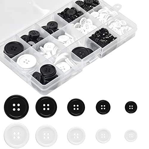 SIYINGSAERY 340 PCS Boutons Noir et Blanc 2.5cm 2cm 1.5cm 1.2cm 1cm Rond Boutons Mercerie Noir et Blanc Boutons 4 Trous Boutons en Résine Bouton Rond Couture pour Veste Pull Chemise Pantalon