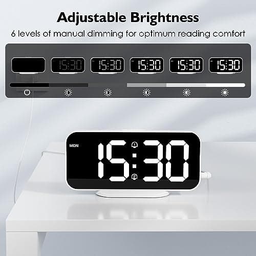 HOMVILLA Réveil Numérique LED avec Double Alarme Réveil Matin avec Fonction Snooze Horloge de Chevet à Miroir Déco Chambre Horloge Digitale Alimenté par USB