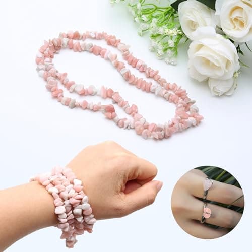 400 Pièces Chips de Pierre Rose Naturelle avec Trou 5-8mm, Bracelet Pierre Naturelle Chips Irrégulières, Vrai Chips de Pierre Precieuse pour Bracelet Pierre DIY