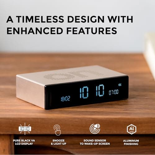 Lexon Flip Premium Réveil réversible et Rechargeable, à écran VA LCD, Faces on/Off, Snooze, Contrôle Tactile, en Aluminium - Bronze