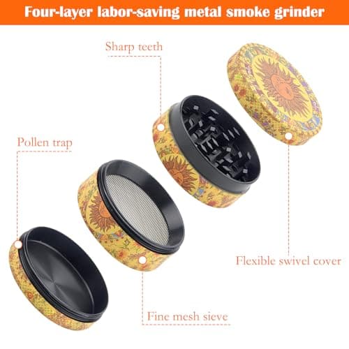 50MM Moulin à Pollen Grinder D'herbes Grinder Vintage Sun Herb Grinder Grinder Métal Pour Épices Herbes Pollen Vanille Avec Grattoir à Pollen Jaune